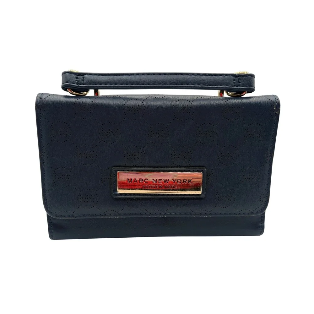 Marc‎ New York Wallet Womens OS Navy Blue Good Perforated Logo Top Handle